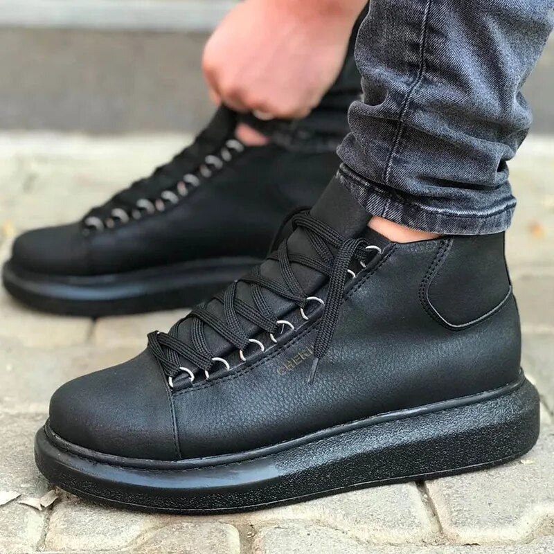 Chekich Women's and Men's Shoes Black Color Artificial Leather Winter Autumn Seasons Lace Up Sneakers Ladies & Gentlemens Ankle Fashion Solid Wedding Basic Boots Flexible Footwear Office Wedding New Travel CH258 V6