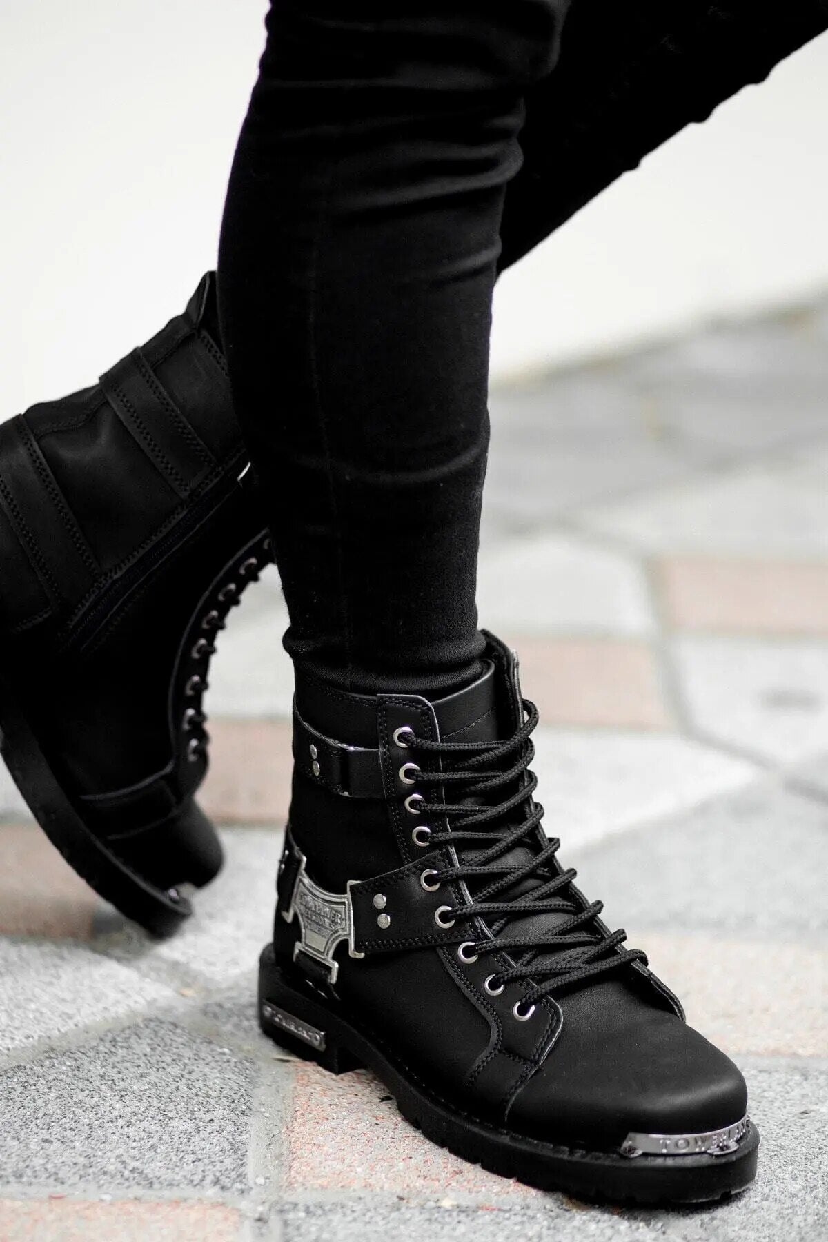 Men's boot biker boot Black Motorcycle Boots Metal Decor spring, fall boot Men's shoes Men's Ankle Boots High Quality Work 2022