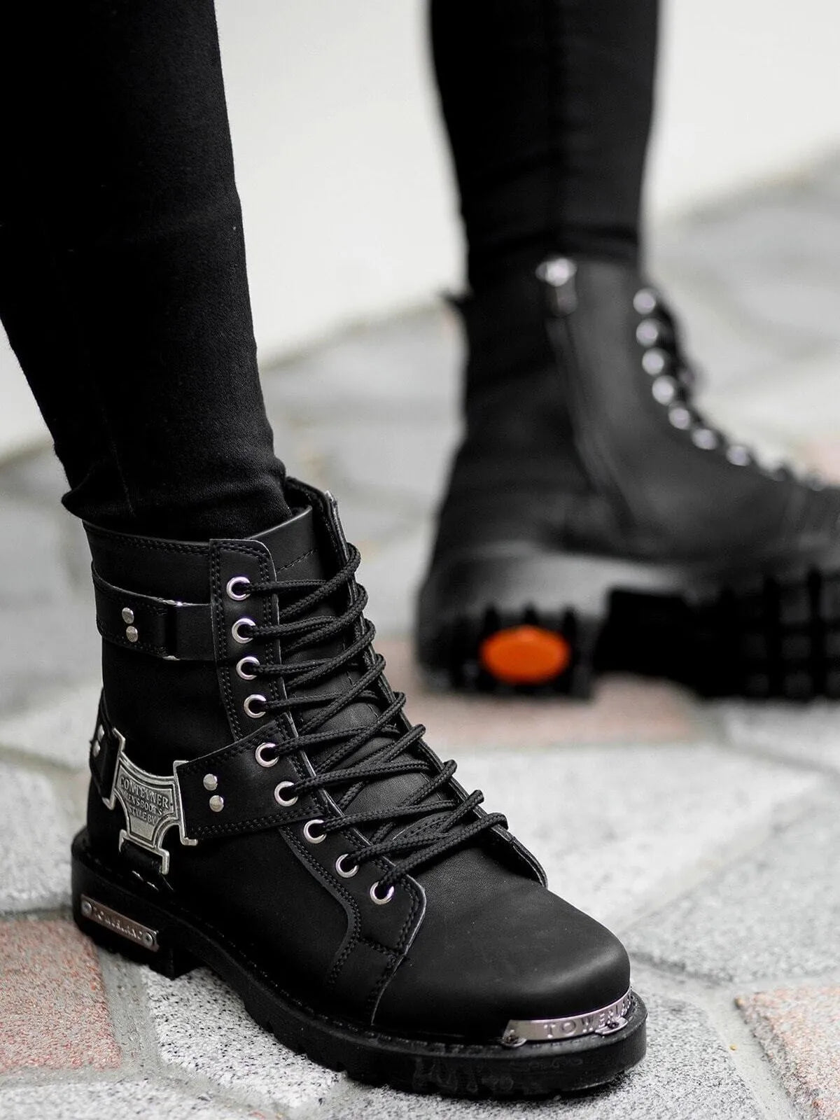 Men's boot biker boot Black Motorcycle Boots Metal Decor spring, fall boot Men's shoes Men's Ankle Boots High Quality Work 2022