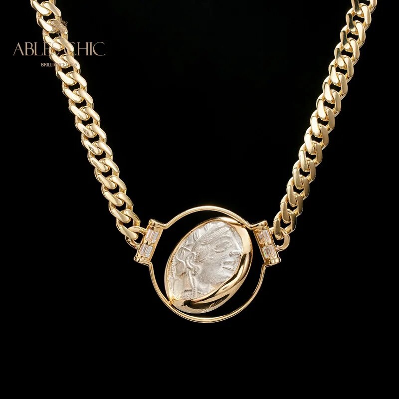 Byzantine 18K Gold Athena Authentic Ancient Roman Coin Natural Diamond 0.43ct Artifact Reversible Medallion Pendant Necklace