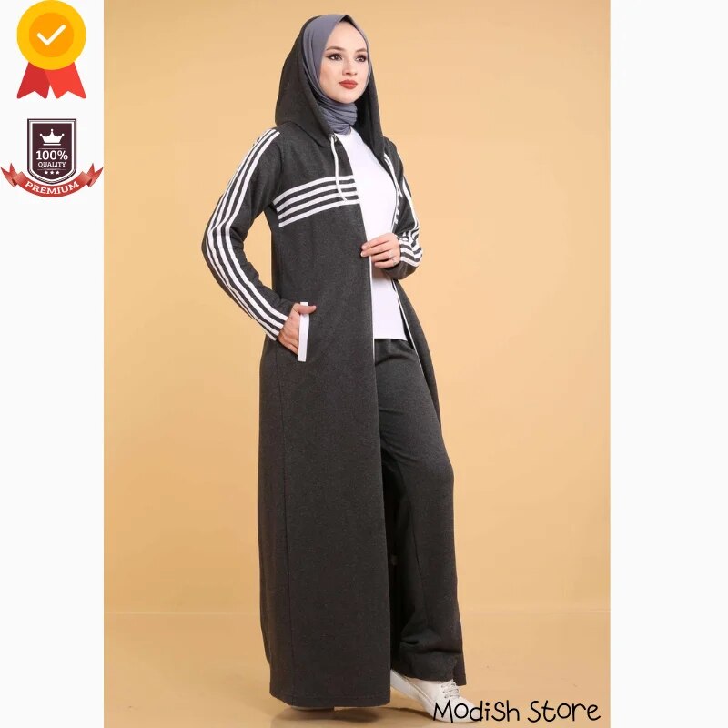Tracksuit Double Sport Muslim Sets 2021 Turkish Women's Clothing Winter Autumn Arabic Dubai Black Abayas Kaftan Ramadan Moroccan