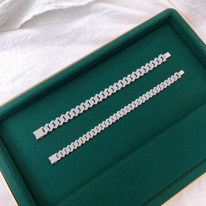 Aazuo Cool Jewely High Quality18K Pure White Gold Real Diamond Luxury Hit hot Cuban Chain Bracelet For Man Upscale Trendy Party