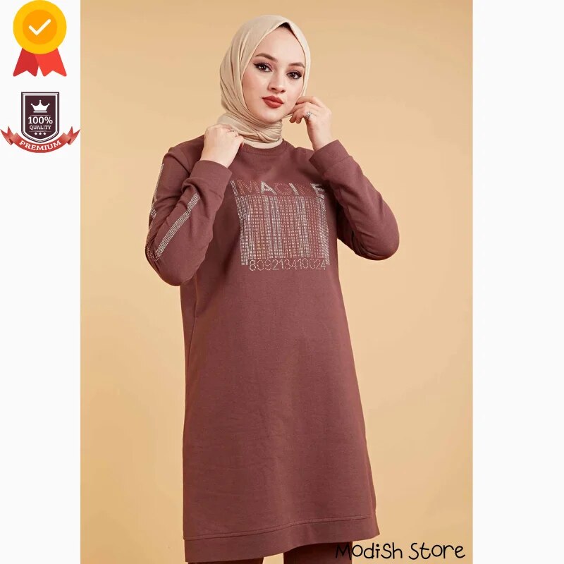 Double Sports Suit Muslim Sets Plus Sizes 2021 Hijab Dress Turkish Women's Clothing Arabic Dubai Black Abayas Kaftan European