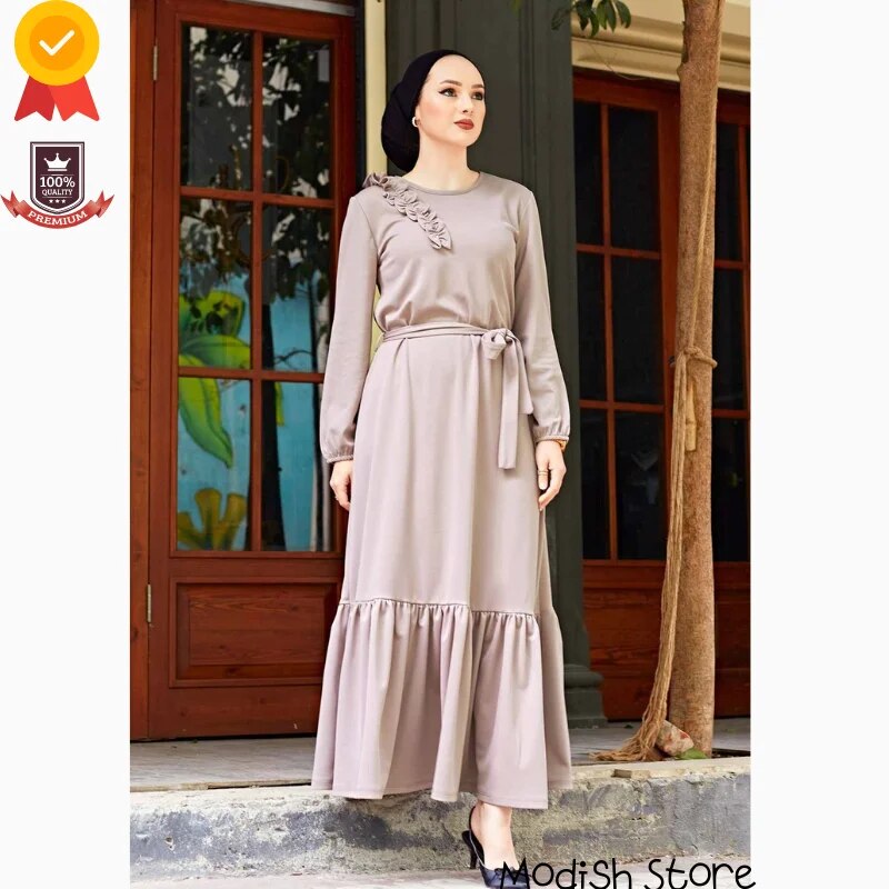 Shoulder Frilly Four Seasons Dress For Women 2021 Turkish Women's Clothing Abaya Dubai Turkey Muslim Hijab Dress Kaftan Arabic