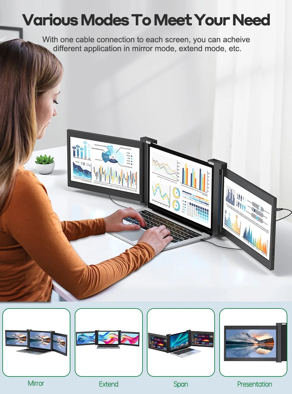 New UPERFECT Z 13.3/14" Triple Portable Monitor For Laptop Full HD IPS 1080P Display Extender Dual Screen For 13"-16.5" Laptops