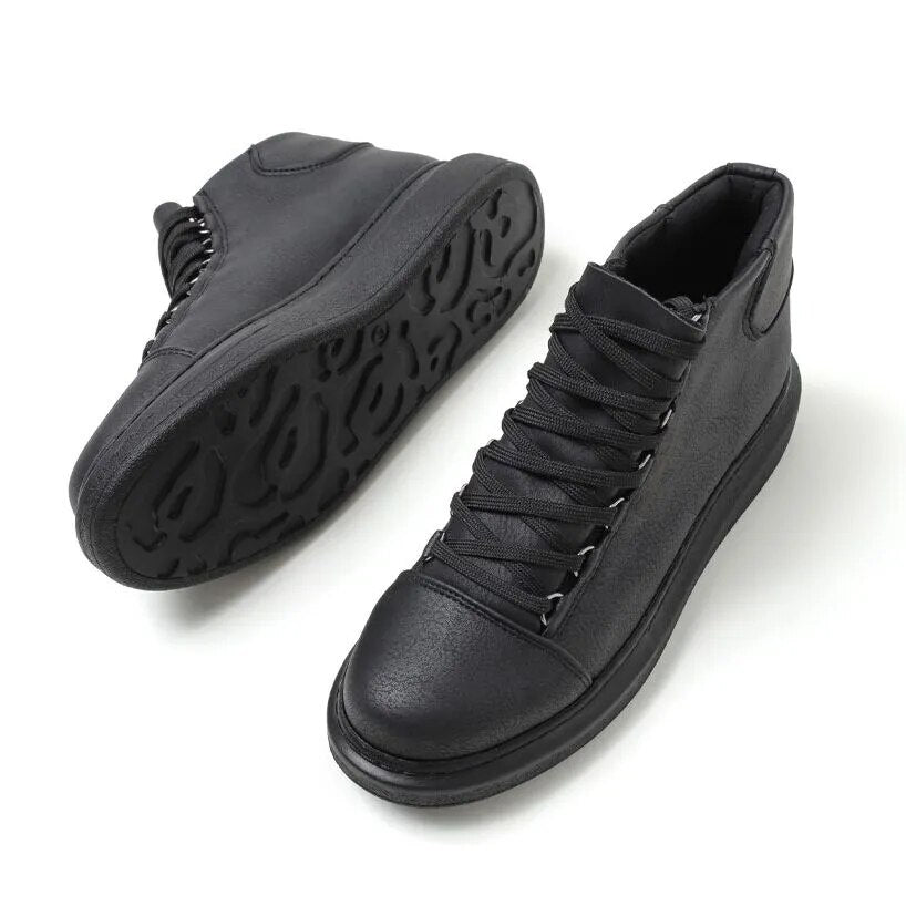 Chekich Women's and Men's Shoes Black Color Artificial Leather Winter Autumn Seasons Lace Up Sneakers Ladies & Gentlemens Ankle Fashion Solid Wedding Basic Boots Flexible Footwear Office Wedding New Travel CH258 V6