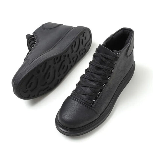 Chekich Women's and Men's Shoes Black Color Artificial Leather Winter Autumn Seasons Lace Up Sneakers Ladies & Gentlemens Ankle Fashion Solid Wedding Basic Boots Flexible Footwear Office Wedding New Travel CH258 V6