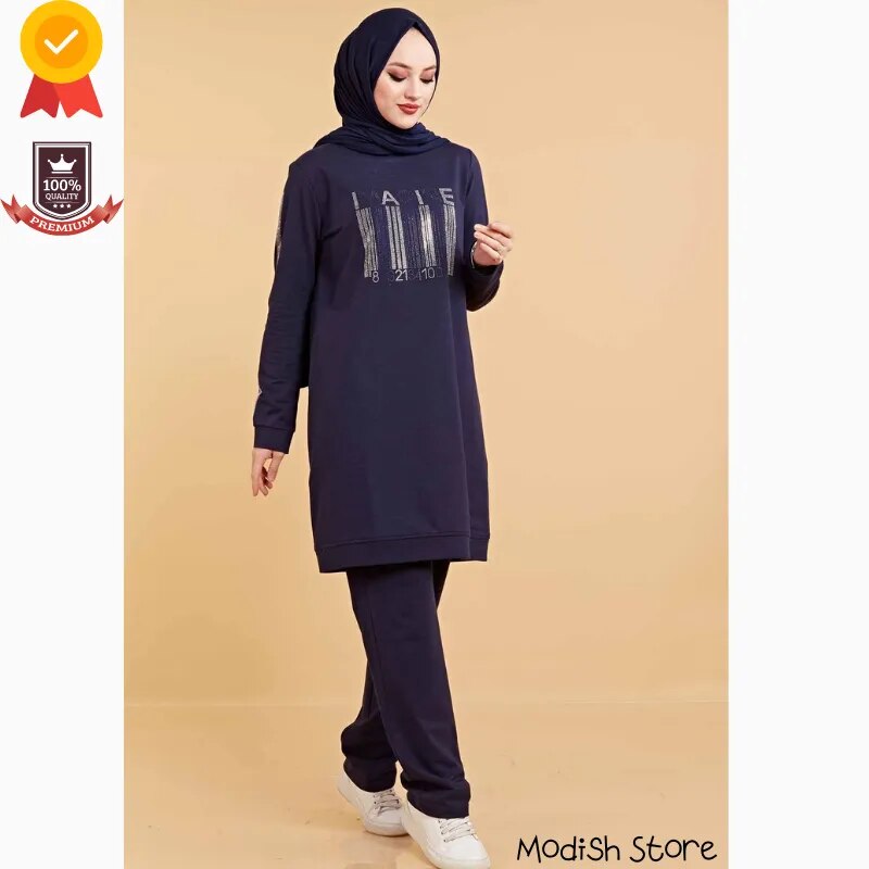 Double Sports Suit Muslim Sets Plus Sizes 2021 Hijab Dress Turkish Women's Clothing Arabic Dubai Black Abayas Kaftan European