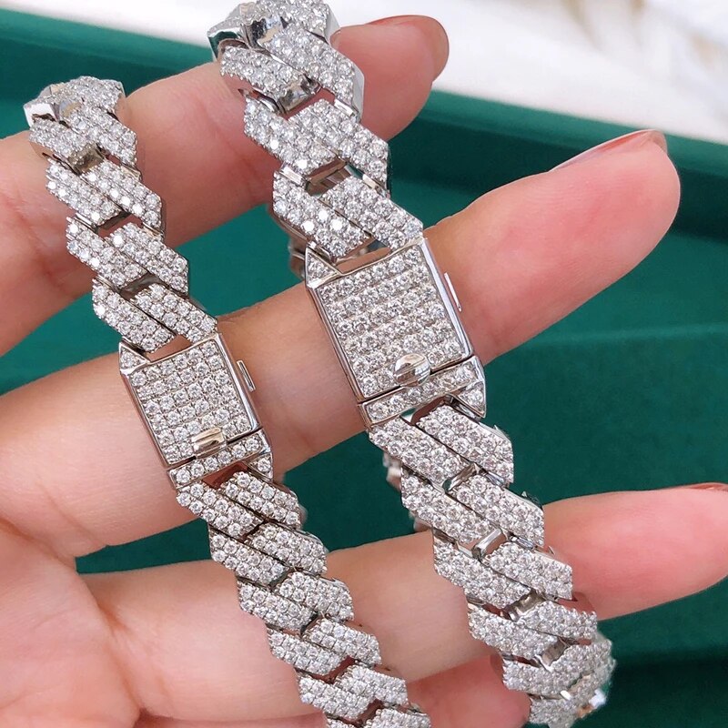 Aazuo Cool Jewely High Quality18K Pure White Gold Real Diamond Luxury Hit hot Cuban Chain Bracelet For Man Upscale Trendy Party