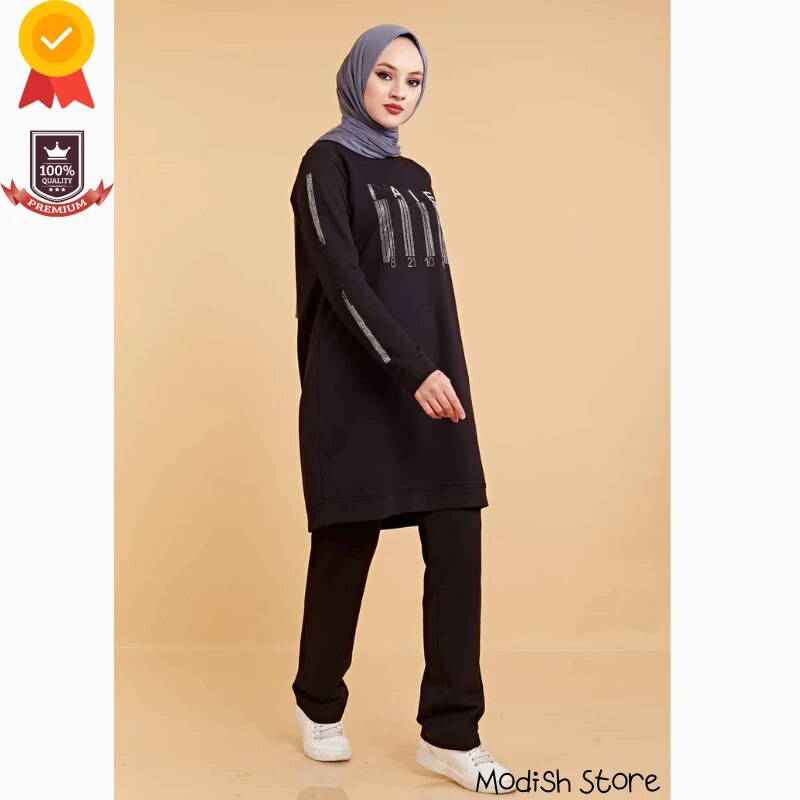 Double Sports Suit Muslim Sets Plus Sizes 2021 Hijab Dress Turkish Women's Clothing Arabic Dubai Black Abayas Kaftan European