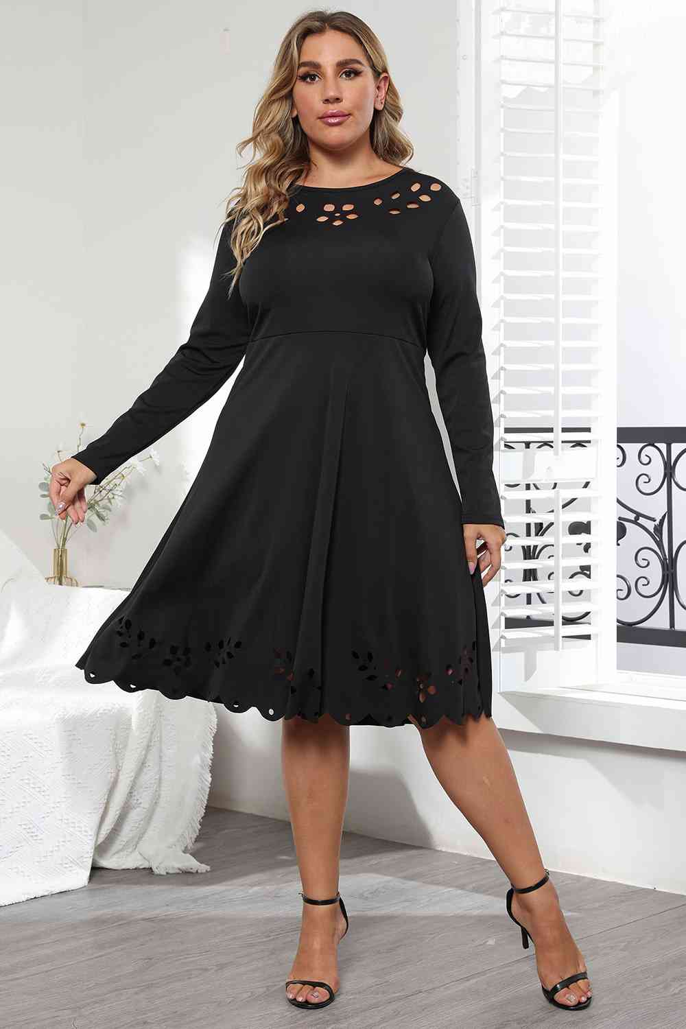 Long Sleeve Cutout Detail Dress - KAISERINC