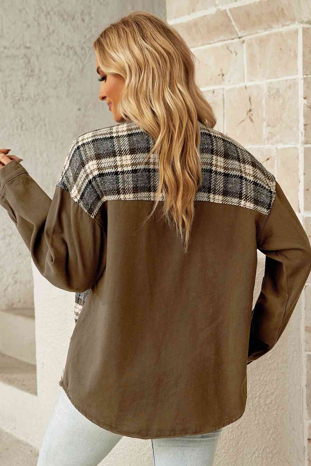 Plaid Collared Denim Jacket - KAISERINC