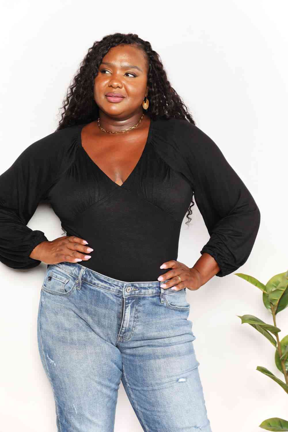 Culture Code Full Size V- Neck Bodysuit - KAISERINC