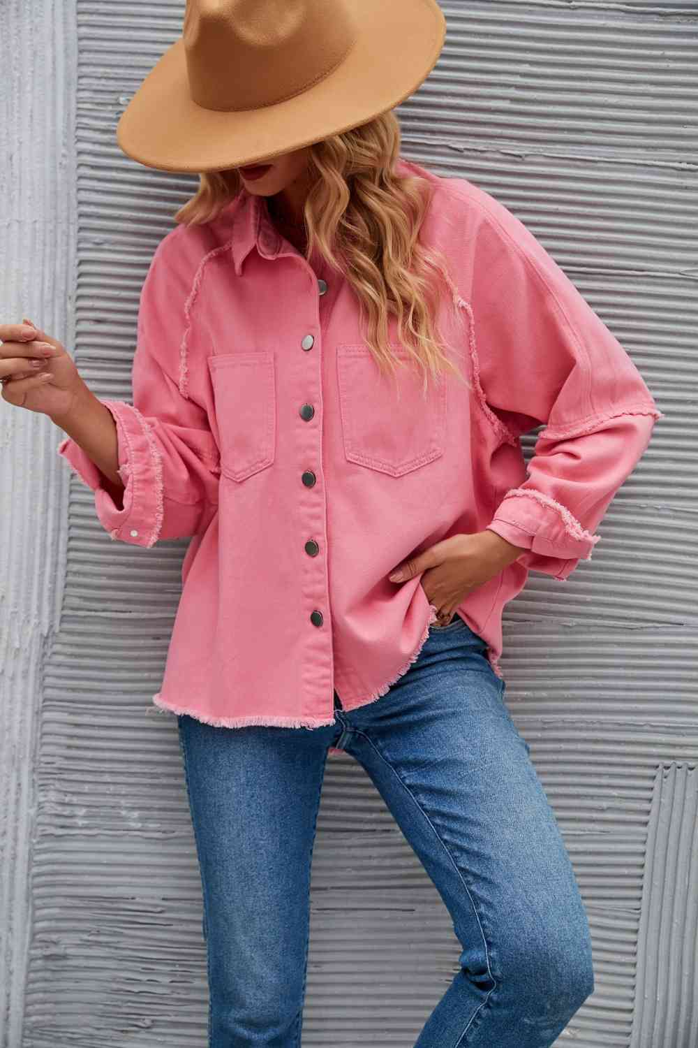 Raw Hem Collared Denim Jacket - KAISERINC