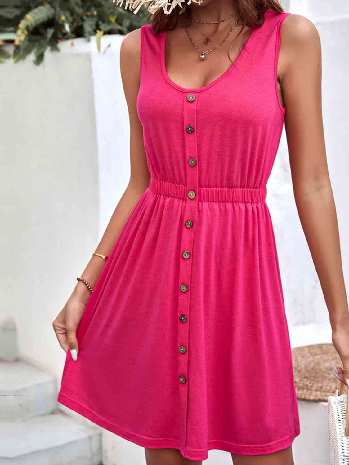 Round Neck Mini Tank Dress - KAISERINC