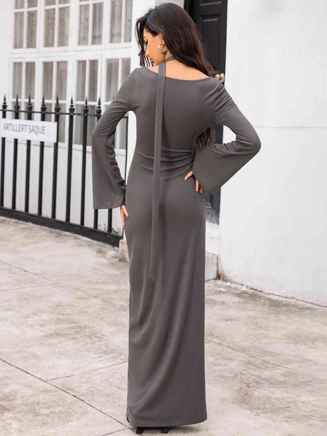 Tie Detail Long Sleeve Maxi Dress - KAISERINC