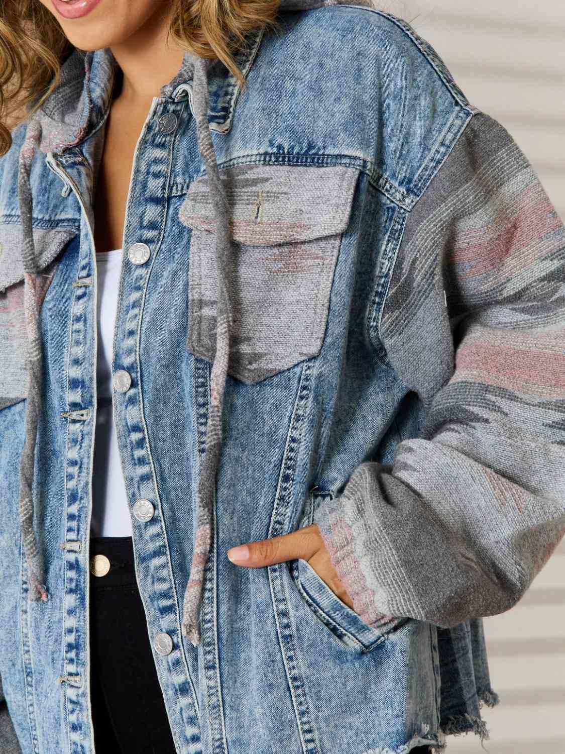 Geometric Raw Hem Denim Jacket - KAISERINC