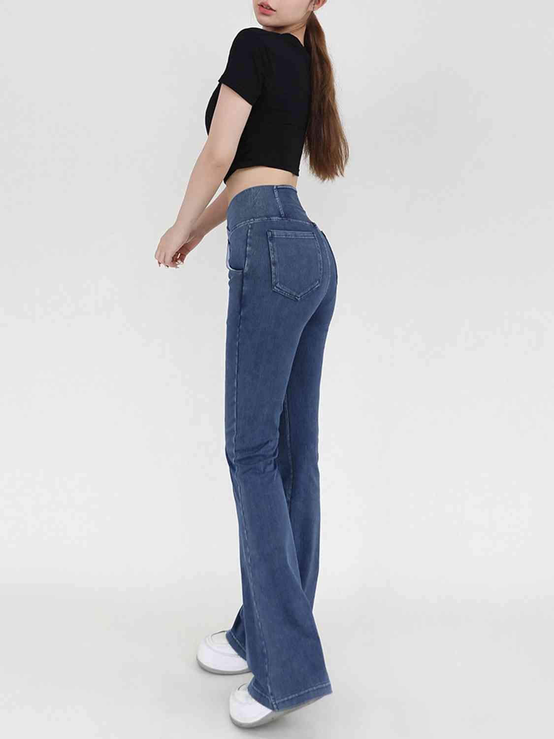 Wide Waistband Bootcut Jeans with Pockets - KAISERINC