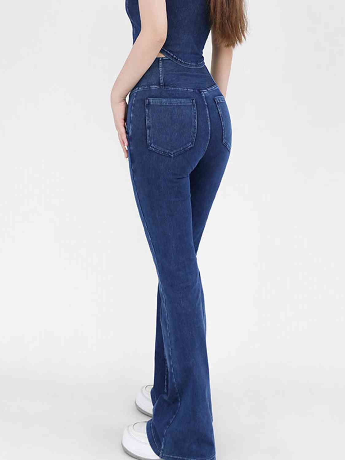 Wide Waistband Bootcut Jeans with Pockets - KAISERINC