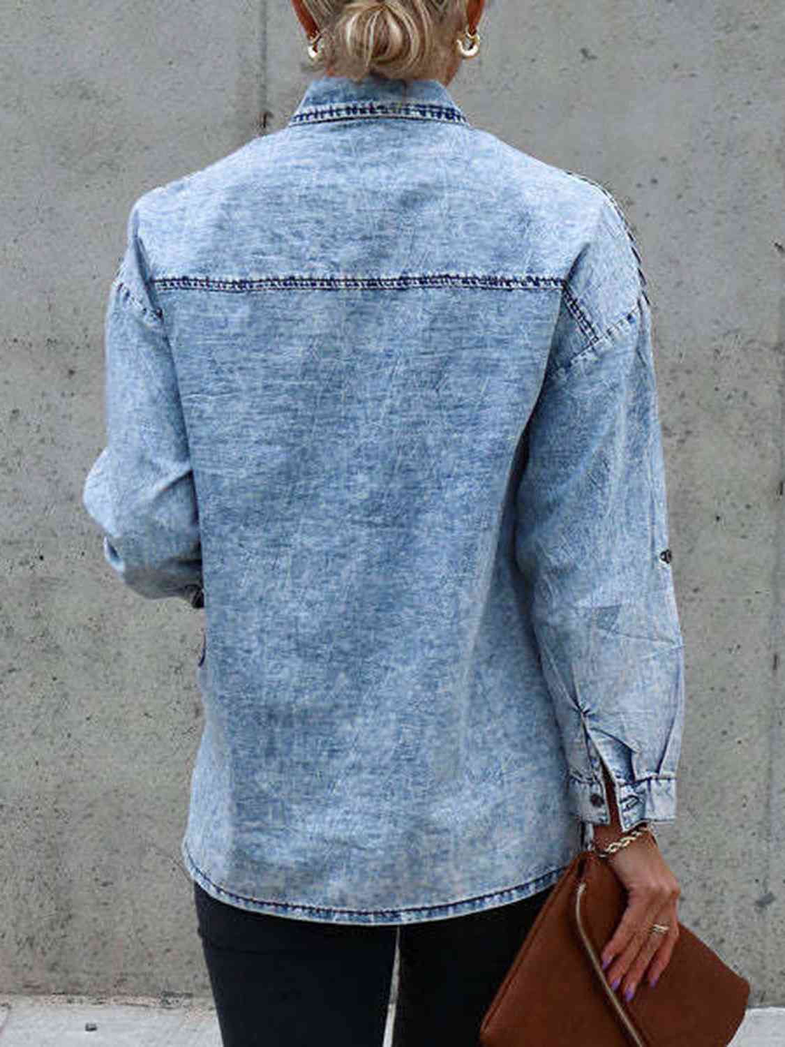 Button Front Collared Denim Jacket - KAISERINC