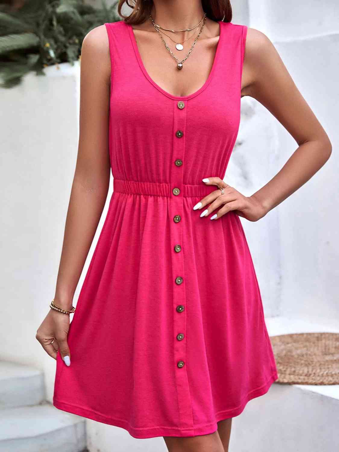 Round Neck Mini Tank Dress - KAISERINC