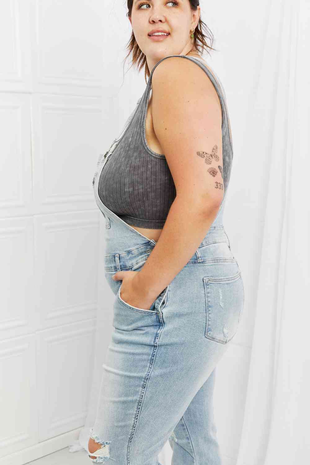 Judy Blue Melina Full Size Distressed Straight Leg Overalls - KAISERINC