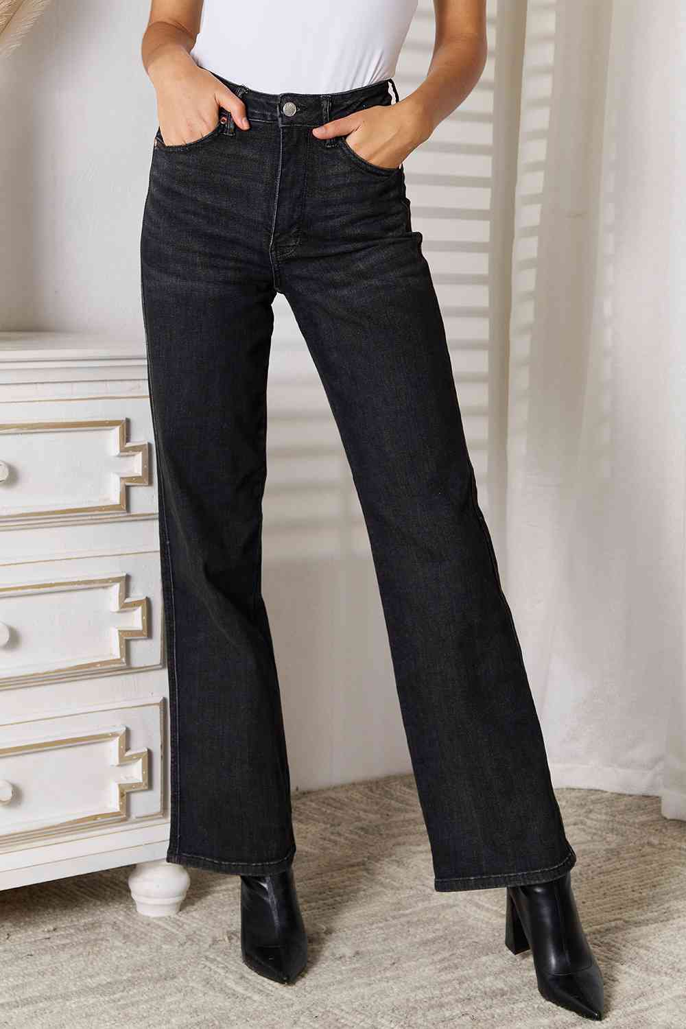 Judy Blue Tummy Control Washed Black Straight - KAISERINC