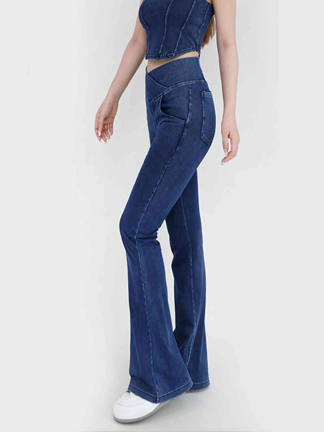 Wide Waistband Bootcut Jeans with Pockets - KAISERINC