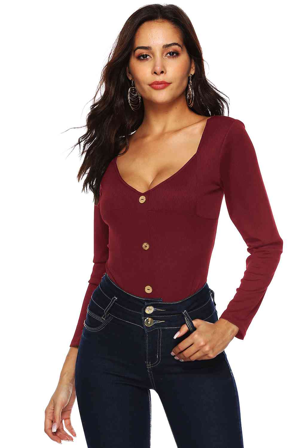 Button Detail Bodysuit - KAISERINC