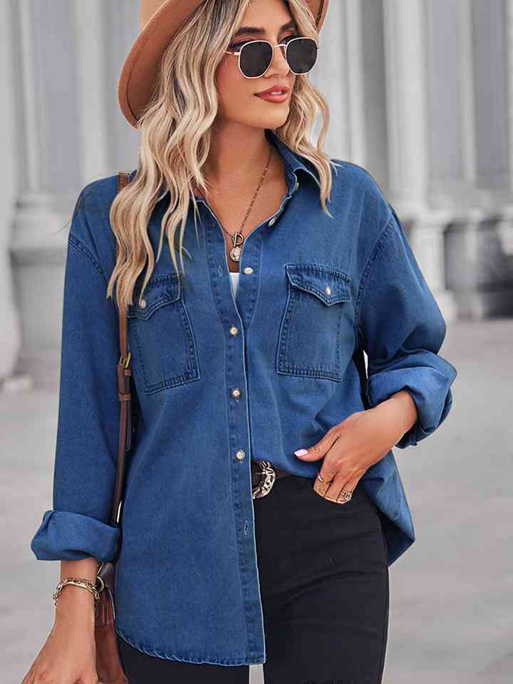 Long Sleeve Denim Shirt Jacket - KAISERINC