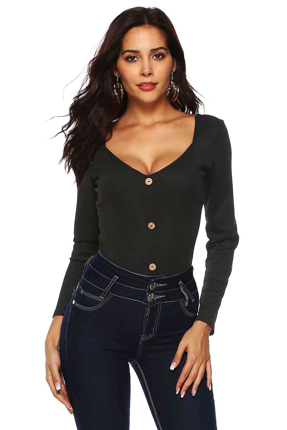 Button Detail Bodysuit - KAISERINC