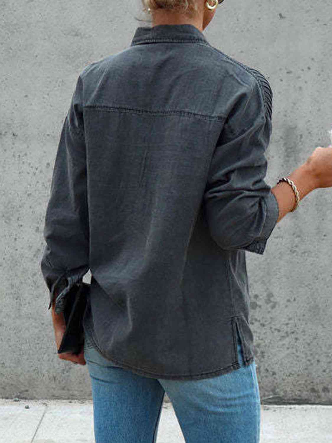 Button Front Collared Denim Jacket - KAISERINC
