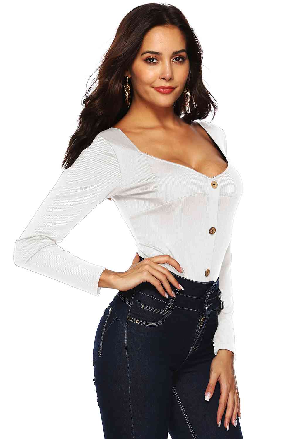 Button Detail Bodysuit - KAISERINC