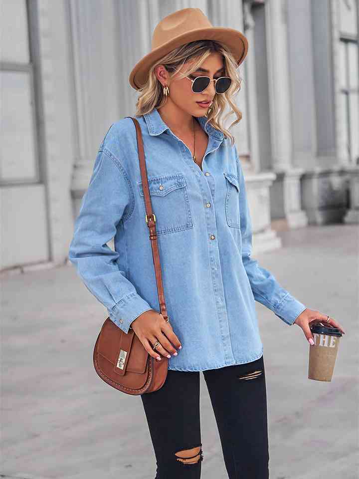 Long Sleeve Denim Shirt Jacket - KAISERINC