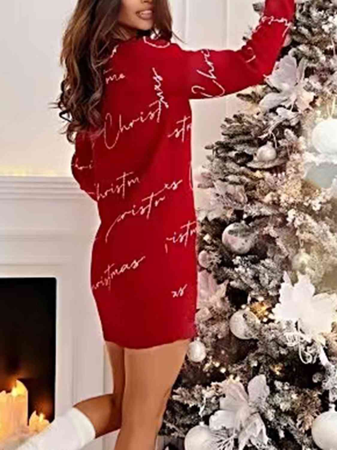 HRISTMAS Letter Print Tunic Sweater Dress - KAISERINC