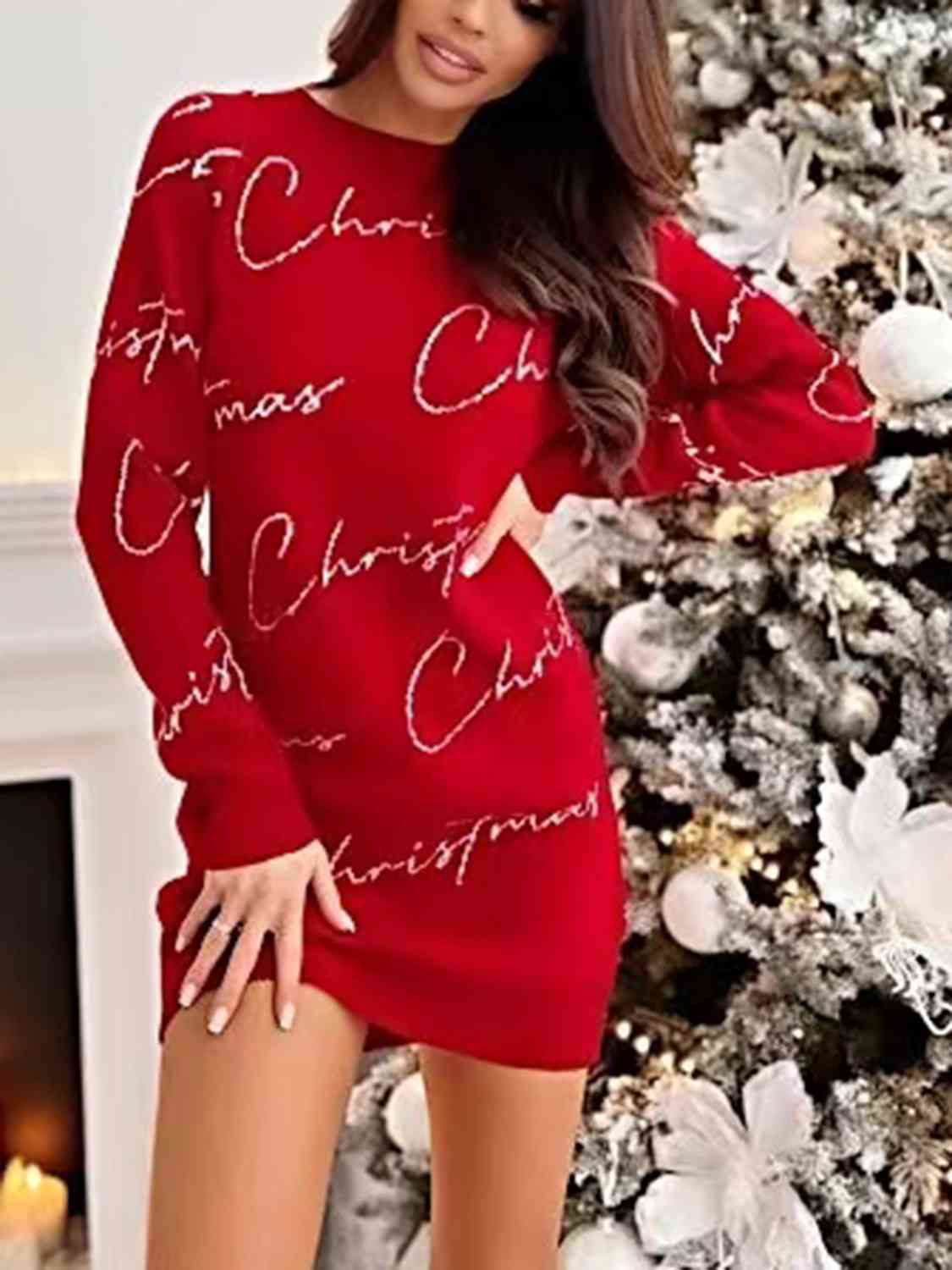 HRISTMAS Letter Print Tunic Sweater Dress - KAISERINC