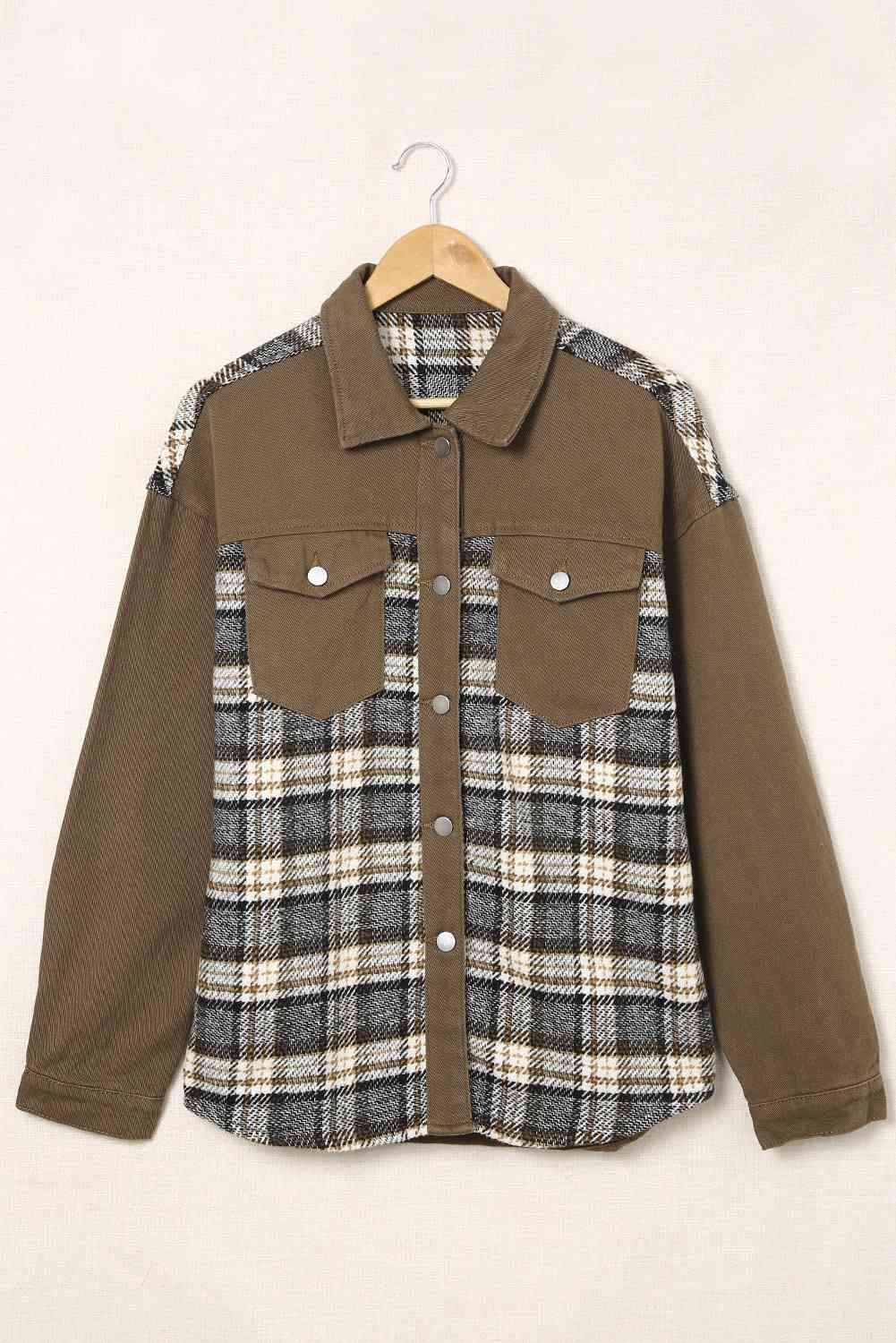 Plaid Collared Denim Jacket - KAISERINC