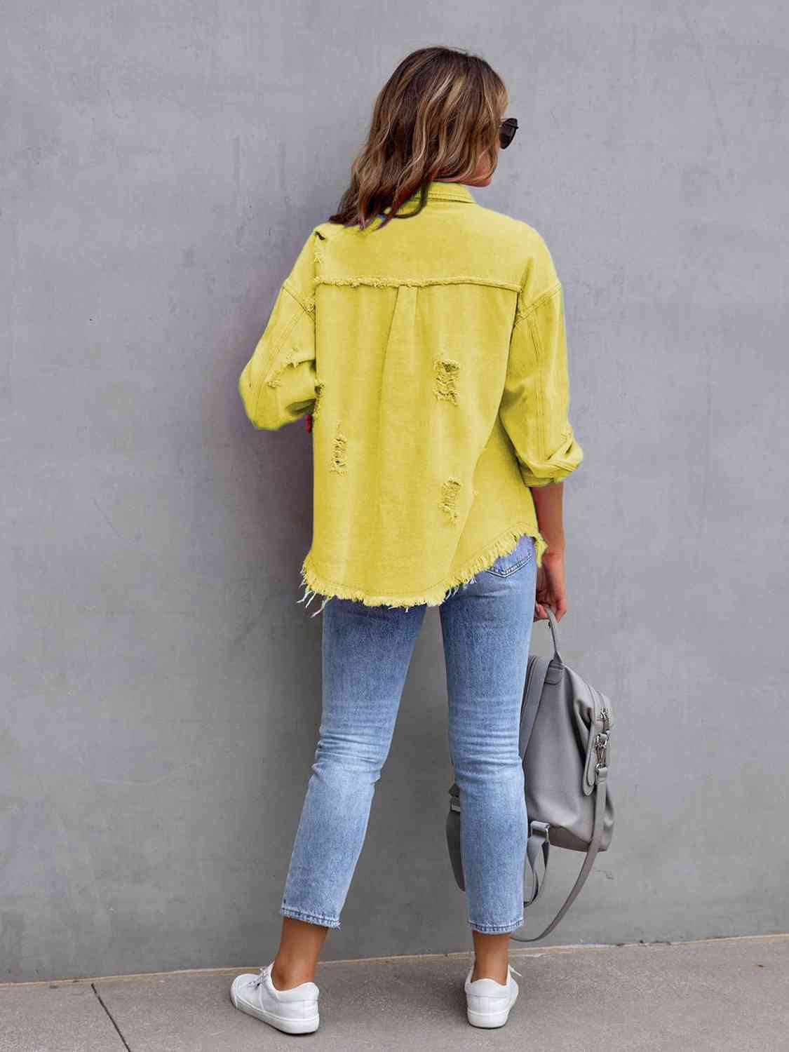 Distressed Drop Shoulder Denim Jacket - KAISERINC