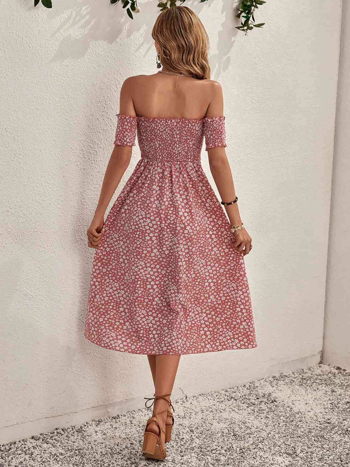 Straight Neckline Elastic Floral Dress - KAISERINC