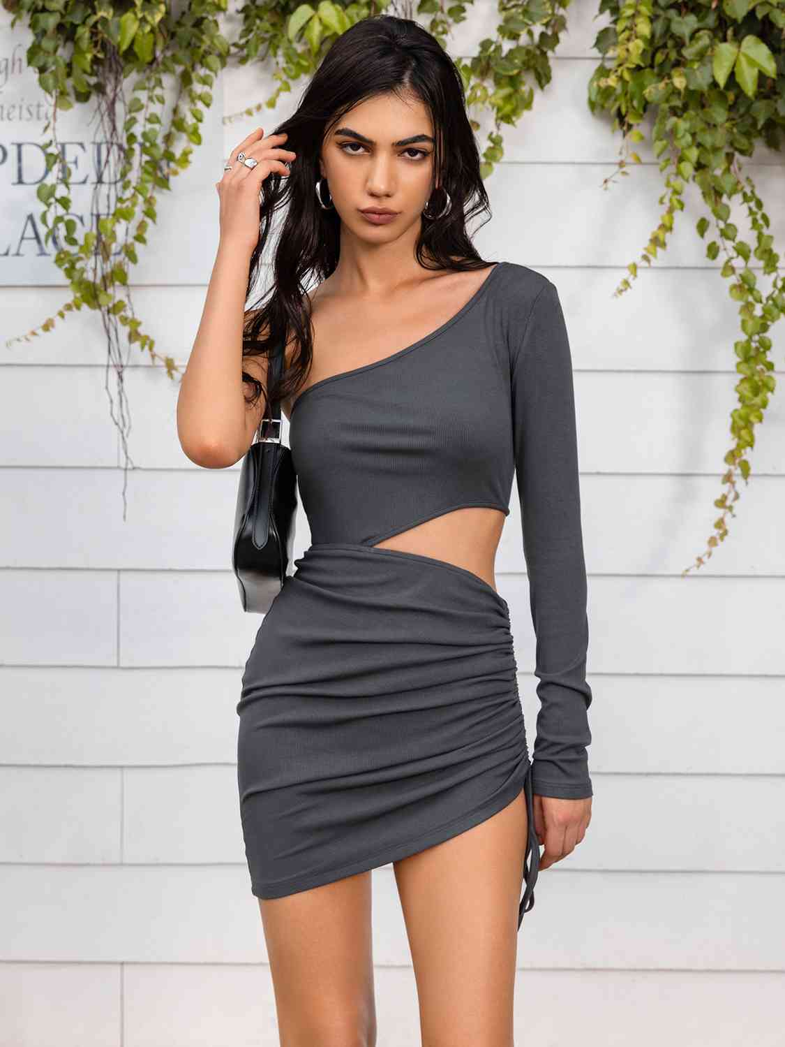 One Shoulder Cutout Detail Mini Dress - KAISERINC