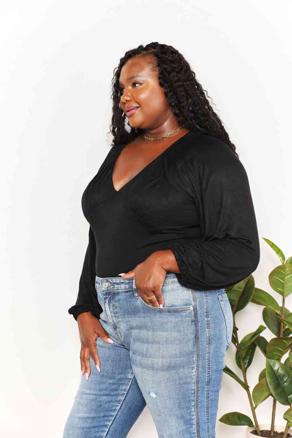 Culture Code Full Size V- Neck Bodysuit - KAISERINC