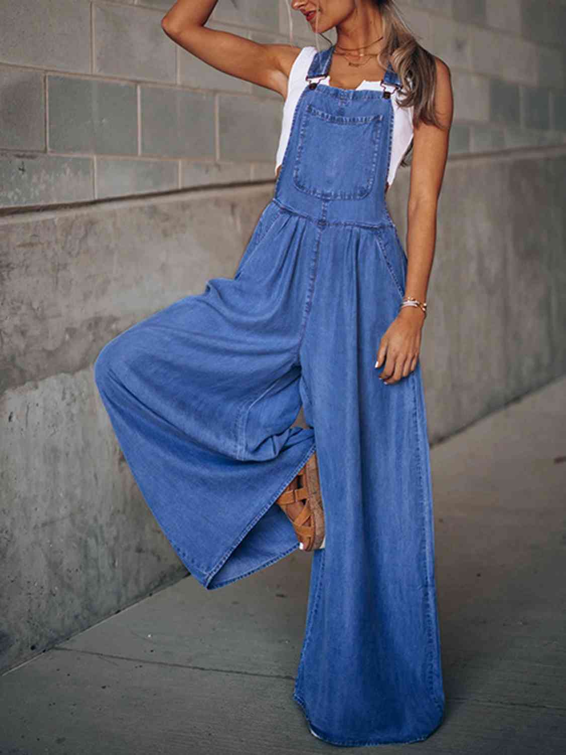 Wide Leg Denim Overalls - KAISERINC