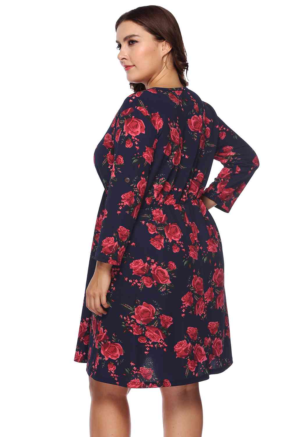 Plus Size Floral Print Half Zip Up Dress - KAISERINC