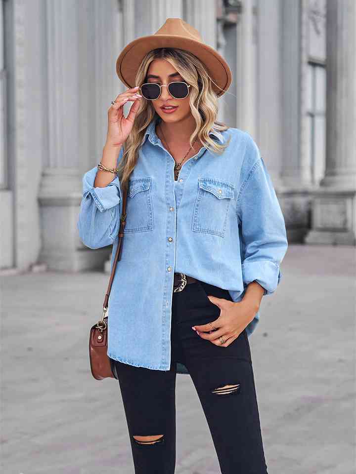 Long Sleeve Denim Shirt Jacket - KAISERINC