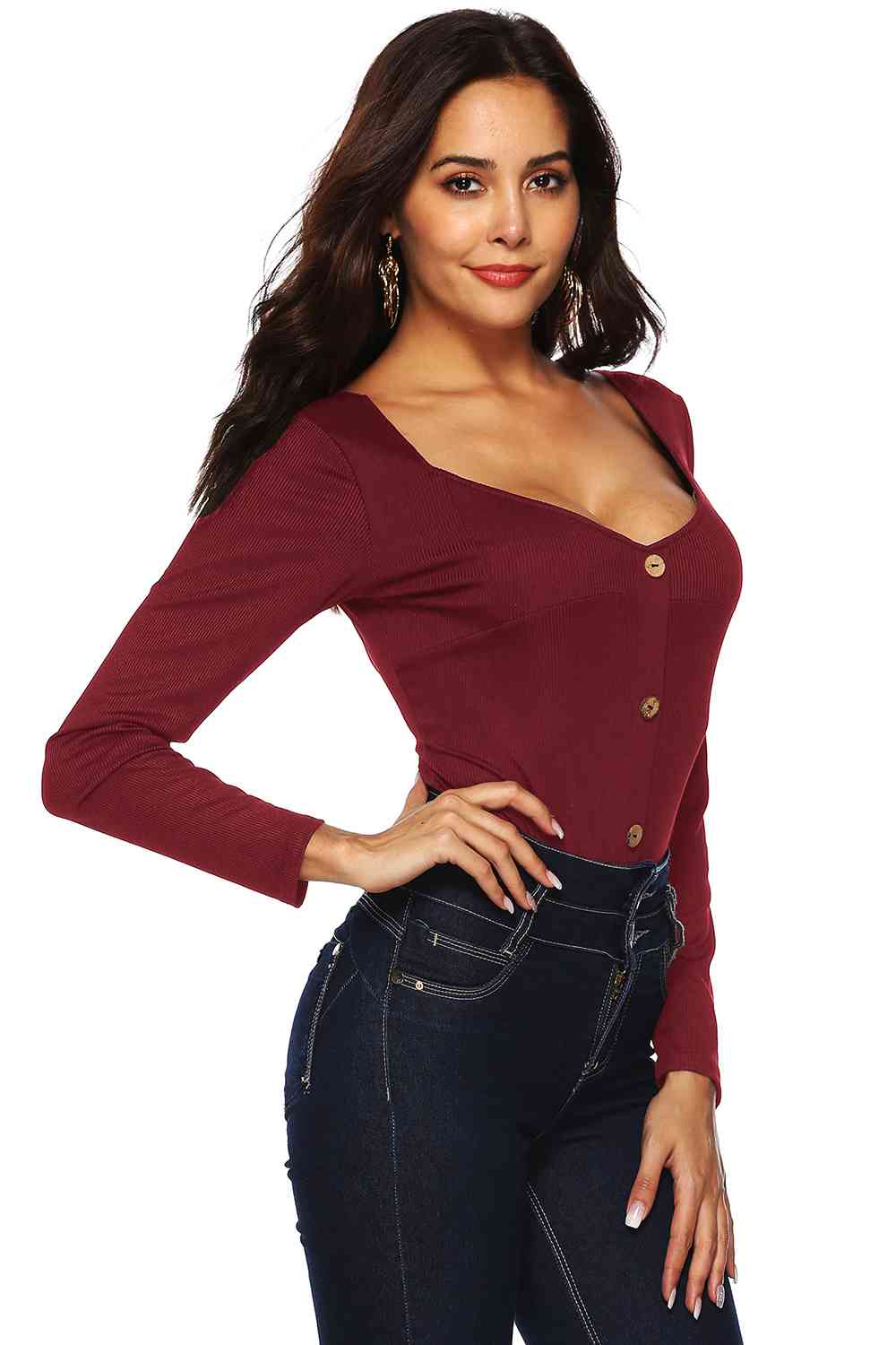 Button Detail Bodysuit - KAISERINC