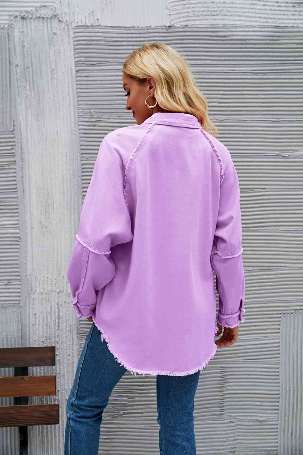 Raw Hem Collared Denim Jacket - KAISERINC
