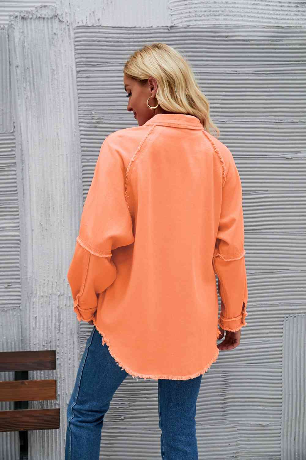 Raw Hem Collared Denim Jacket - KAISERINC