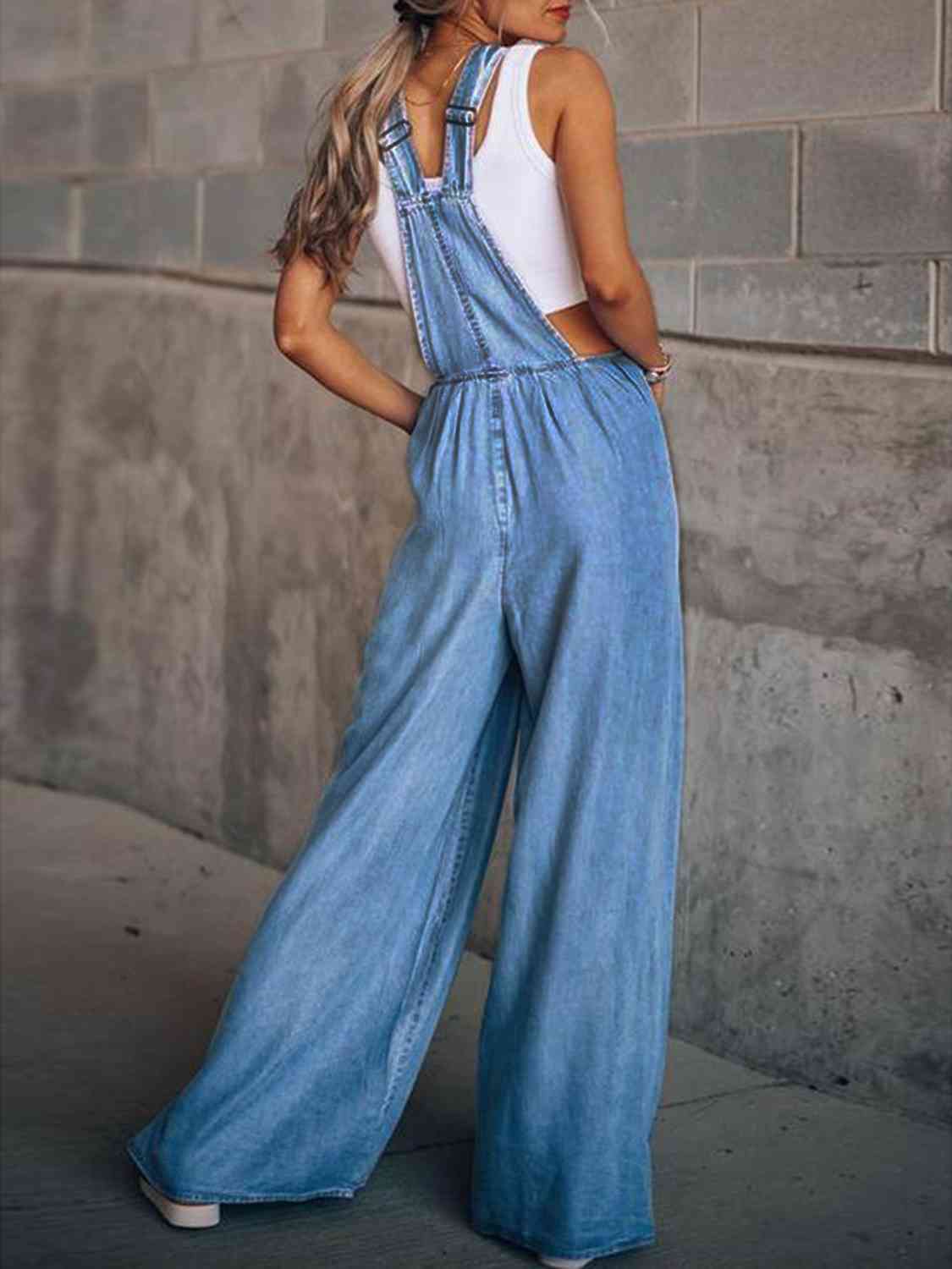 Wide Leg Denim Overalls - KAISERINC