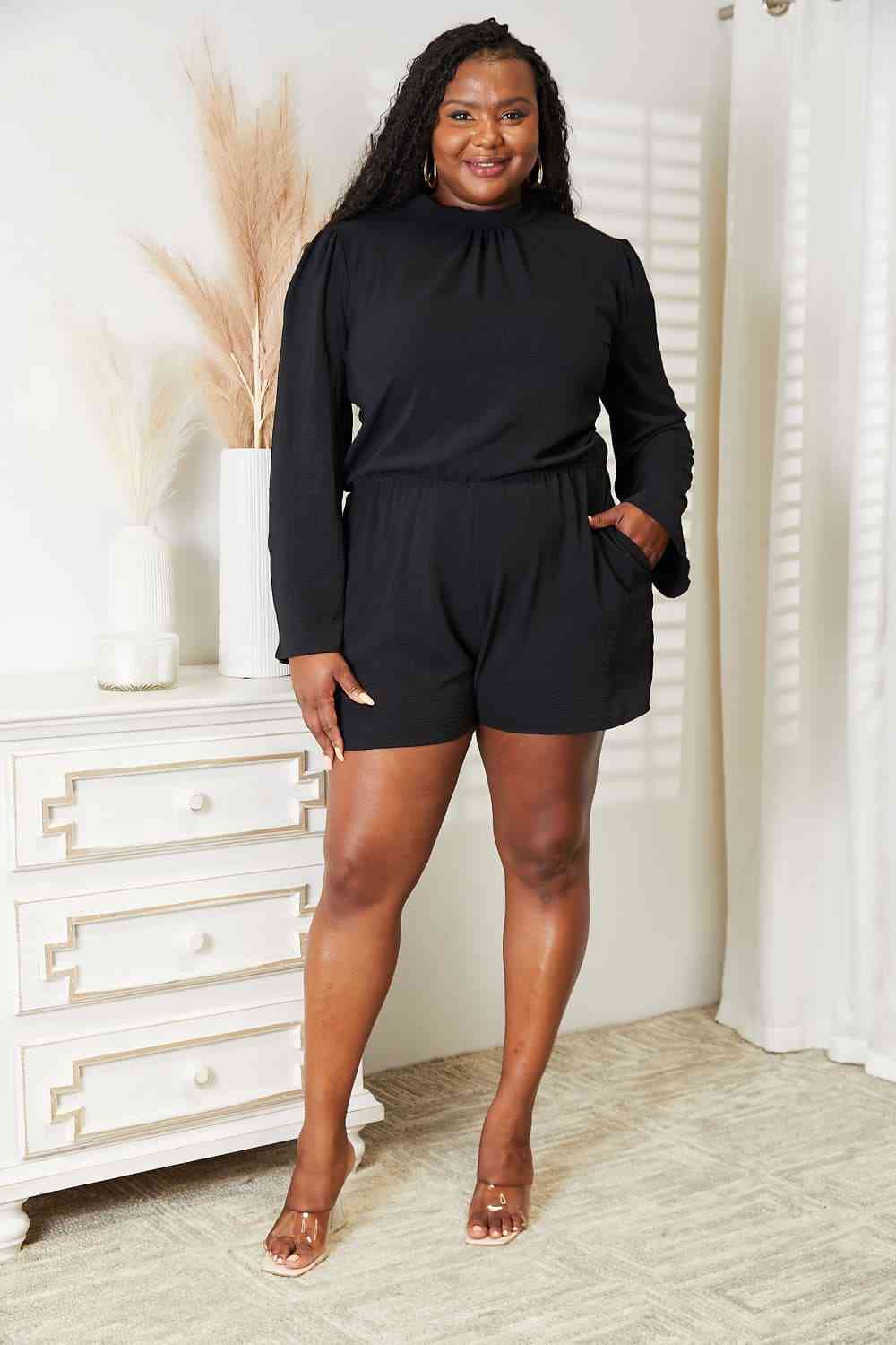 Culture Code Full Size Open Back Romper with Pockets - KAISERINC