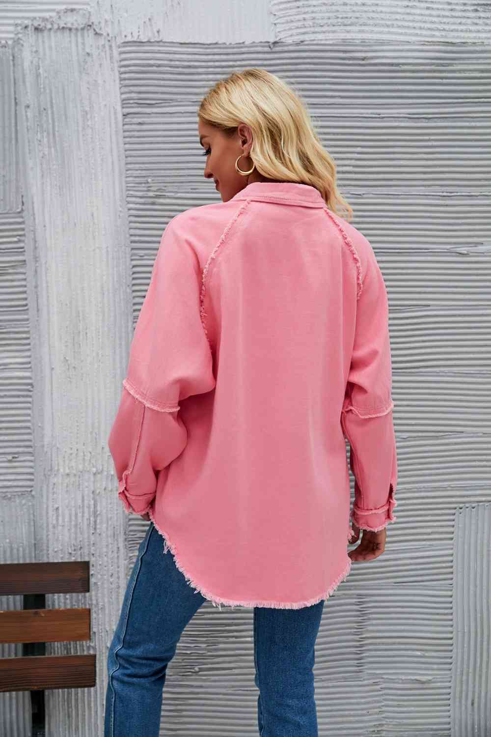 Raw Hem Collared Denim Jacket - KAISERINC